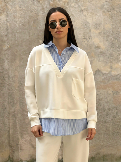Oversized Κρεμ Σετ με Πουκάμισο - Cream Oversized Set with Undershirt