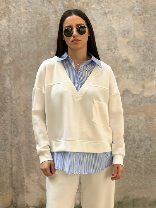 Oversized Κρεμ Σετ με Πουκάμισο - Cream Oversized Set with Undershirt
